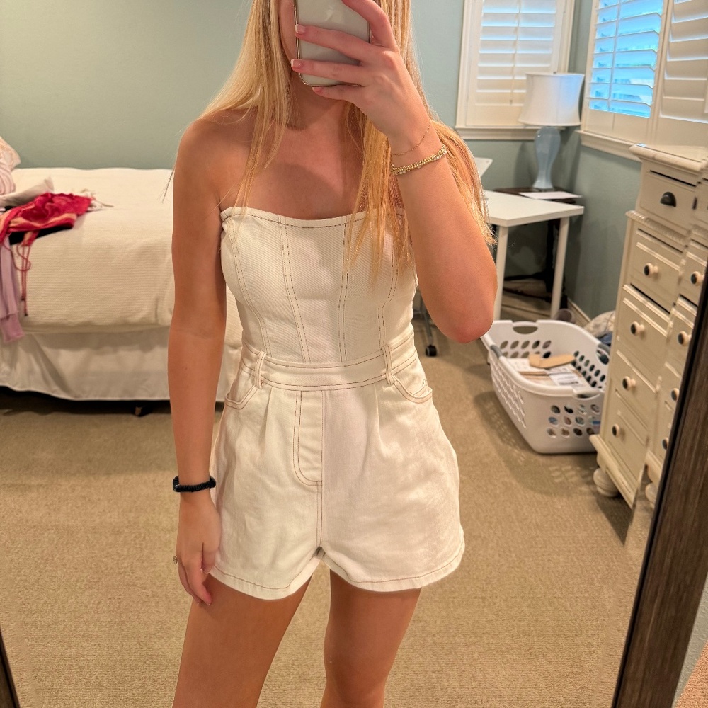White Denim Romper